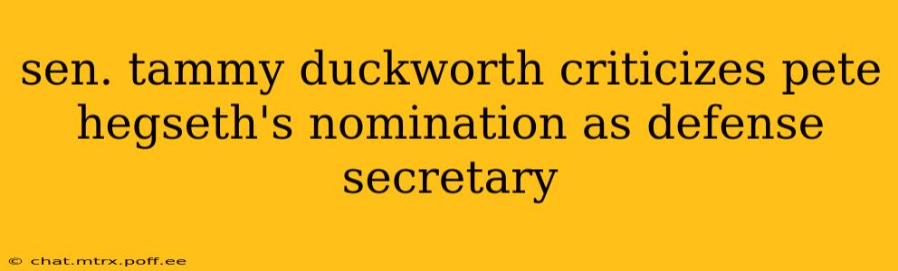 sen. tammy duckworth criticizes pete hegseth's nomination as defense secretary